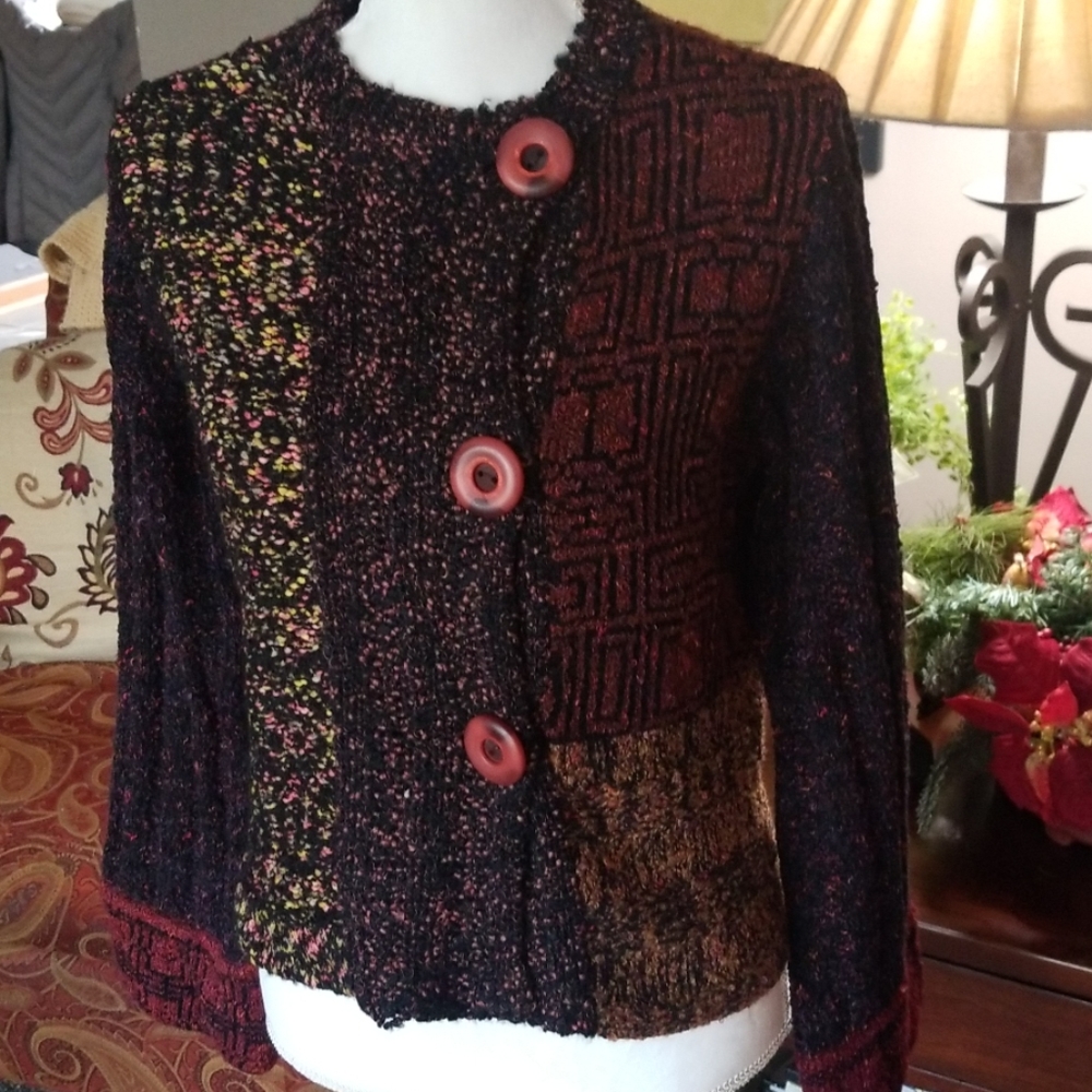 Large button up multi colored sweater